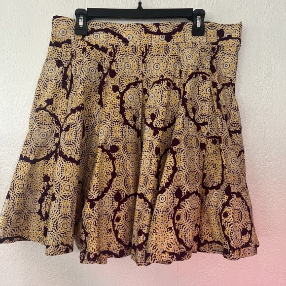 Womens New Francis Benedict Skirt Sz L Yellow Purple 100%Cotton - Picture 1 of 8